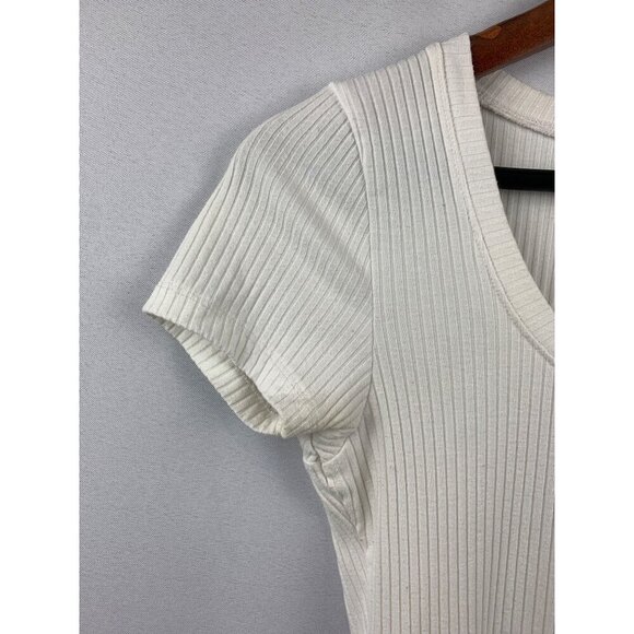 Hollister White Ribbed Button-Front Short Sleeve Top Size S - Picture 6 of 7